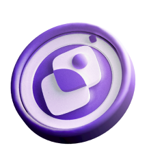 a 3d of a purple podium coin 